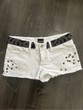 XOXO Vintage Y2K White Denim Studded Micro Shorts